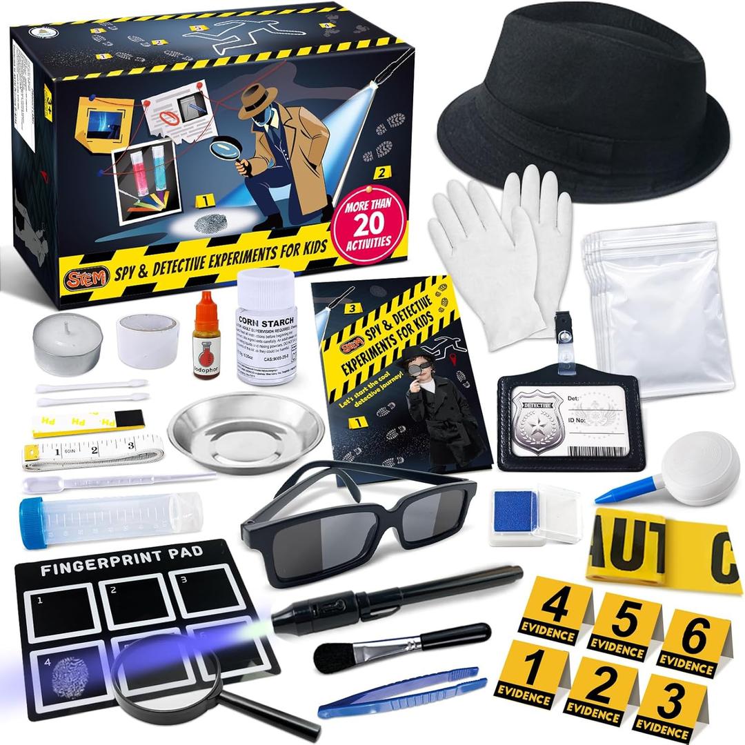 UNGLINGA Kids Spy Kit Detective Set Over 20 Activities - Fingerprint Toys Gifts for 4 5 6 7 8 9 10 11 12 Years Old Boys Girls Science Experiments