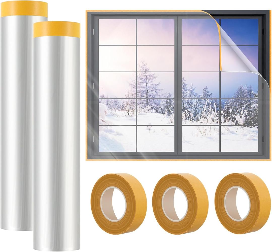 2PCS -110'' x 197'' Window Insulation Kit, Window Insulation for Winter, POF Window Sealer for Winter, Insulates Indoor Windows Keep Warm for Weatherproofing Window Film for Winter Window Covering