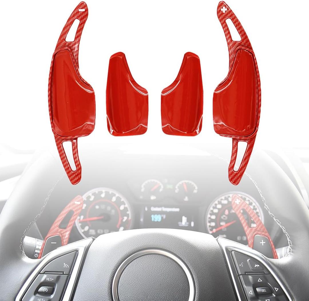 Steering Wheel Paddle Shifter Extended Compatible for Chevy C7 Corvette Accessories 2015-2019, for Camaro 2016-2024 Shift Paddle Extension Red Carbon Fiber