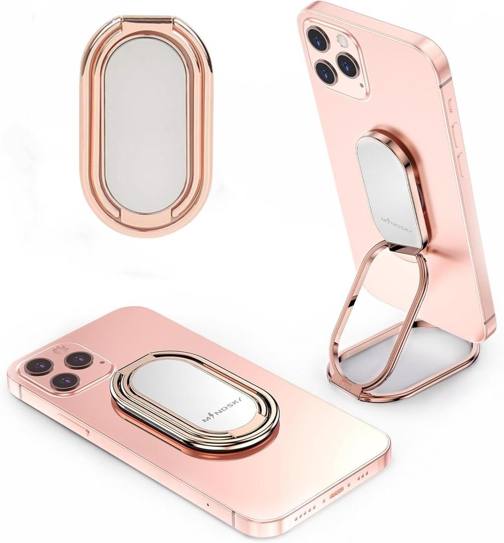 Phone Ring Holder Finger Kickstand 360Rotation Cellphone Back Grip Foldable Cell Phone Stand for Desk Compatible with iPhone iPad Smartphones Tablets (Rose Gold)