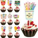 2 x WorldBazaar Teacher Appreciation Cupcake Toppers 24 PCS End of Year Teacher Thank You Cake Topper Decoration Graduation Preschool Kindergarten Party Supplies