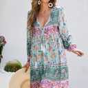 R.Vivimos Womens Long Sleeve Floral Casual Print Cotton Mini Tunic Dress (Green, M)