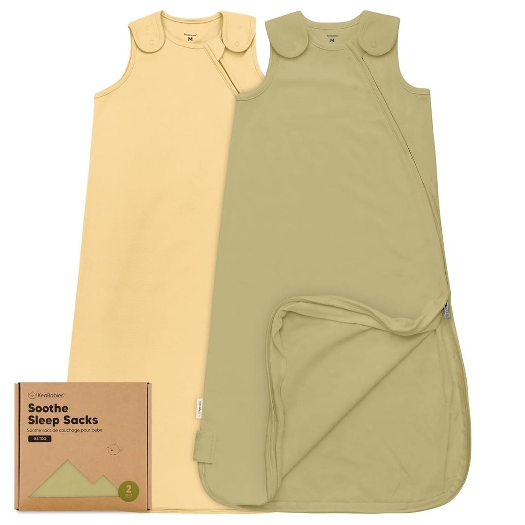 2-Pack Organic Baby Sleep Sacks, 100% Cotton - Soft & Breathable 0.5TOG Baby Wearable Blanket, Toddler Sleeping Sack 6-18 Months, Easy to Wear Transitional Swaddles for Newborns, Infants (Avocado, M)