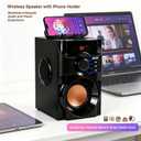 Bluetooth Speaker, Portable Wireless Speaker with Subwoofer Heavy Bass, FM Radio with LED, Remote Control, Phone Holder, MP3 Player for Party, Christmas, Indoor Outdoor, Mobile PC