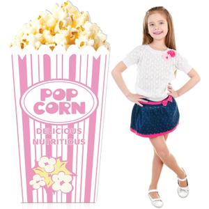 4 Feet Carnival Circus Decoration Popcorn Box Cardboard Cutout Standup Large Striped Popcorn Box Photo Props Party Back Drops for Movie Night, Carnivals, Theme Party, Circus, Theater (1 Pcs Pink)