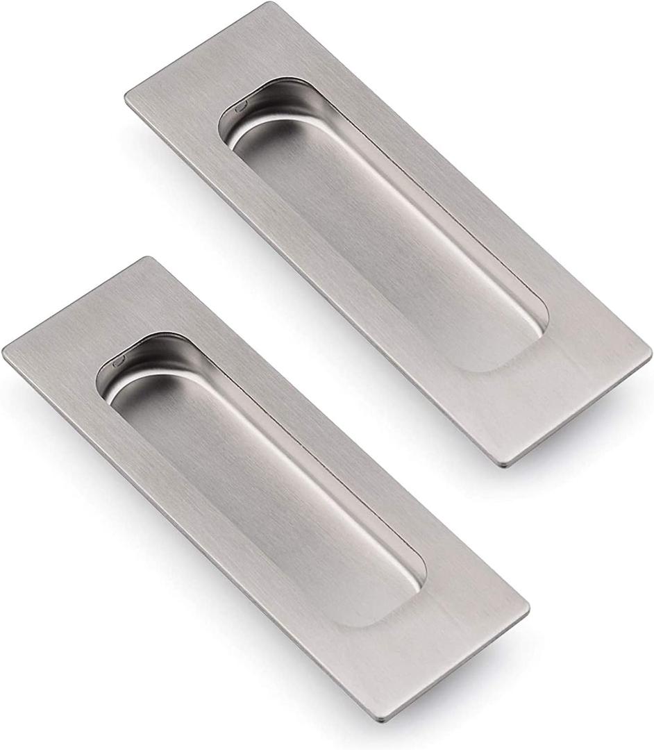 HOMOTEK 2 Pack 120mm Flush Sliding Closet Door Pulls, Recessed Finger Pulls for Sliding Barn Bypass Door Handles, Cabinet Drawer Rectangular Invisible Pull- Small Size 4.75 in, Brushed Stainless Steel
