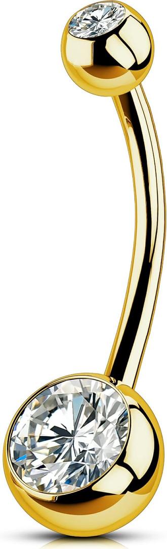 OUFER Titanium Belly Button Rings, Internally Threaded 14mm Long Belly Ring, Round CZ Navel Rings for Women Men (Gold)