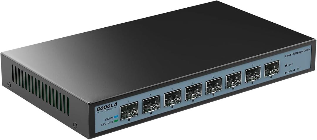8 Port 10G Web Managed Switch, 8X10G SFP+ Ports, Link Aggregation/QoS/VLAN/IGMP, Wall Mounted Fanless 10Gb Multi-gig Network SwitchSFP Ports Only