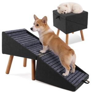 17.13" H Dog Stairs for Small Dogs, 2-in-1 Pet Steps & Ottoman - Foldable Dog Stairs for Couch, Non-Slip Wooden Pet Stairs for Puppy Senior Injured Dogs