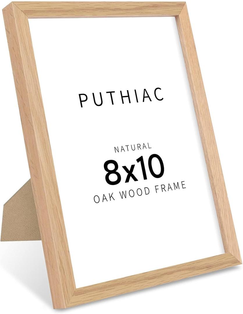 puthiac 8"x10" Oak Wood Picture Frame - 8x10 Photo Frame, 8x10 Picture Frame Wood, Natural Solid Wooden Picture Frames for Wall Art Photo and Prints(1 Pack, Beige)