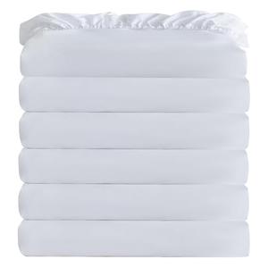 White Bulk Full Fitted Sheet Only Deep Pocket 6 Pack, Quick Sort Bottom Bed Sheets Color-Coded Label Threads, Soft Brushed Microfiber Hotel Motel Airb&bs Essentials for Hosts, 54"x75"