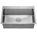 27 Inch Drop in Kitchen Sink with 2 Holes, 18 Gauge 304 Stainless Steel Topmount Single Bowl Handmade Kitchen Sink Brushed Nickel, D27" x W18" x H9"