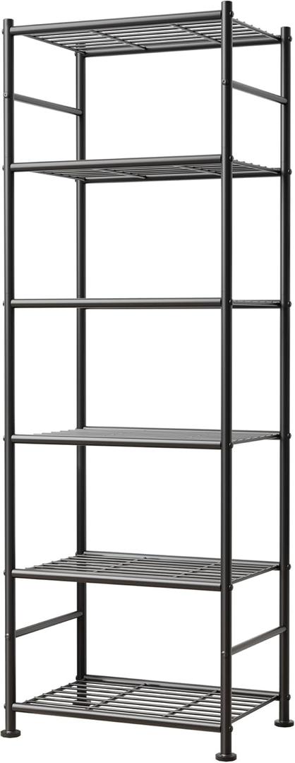 Sakugi 6-Tier Metal Storage Shelves - Slim Shelf Organizer with Reinforced Side Bars, Spacious Storage for Kitchen, Bathroom, and Laundry Room Organization, 18.2" x 12.5" x 70.1", Black