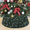  Christmas Tree Stand Base Sequins Christmas Tree Collar 24 Inch Green Shimmer Velvet Tree Stand Cover Sparkling Tree Skirt Christmas Decorations Maroon Xmas Tree Base for Xmas Home Party