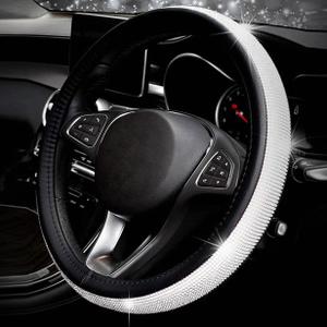 Bling Rhinestone Car Steering Wheel Cover for Women,PU Leather Crystal Diamonds Crown Steering Wheel Covers Non-Slip Universal 15"/38 cm (Black)