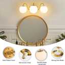 3 Lights Vintage Bathroom Vanity Light Fixtures Over Mirror, Brushed Gold Vanity Lights For Bathroom With Milk White Glass Globe Shade, Wall lights For Bedroom, Hallway, Dressing Table,Includ G9 Bulbs