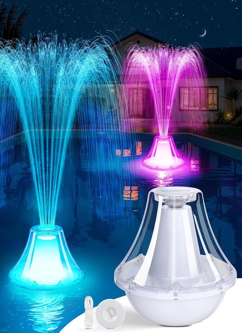 Bubbling Pool Fountain with Lights,Floating Pool Fountains with Anchor,Above Ground Pool Water Fountain Pump,Battery Powered Swimming Pool Floating Fountains for Inground Pool-1PC(White)