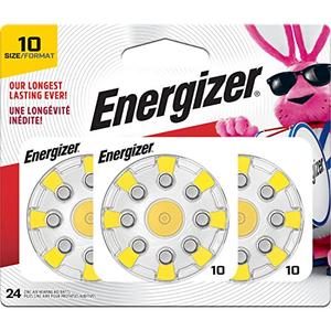 Energizer Hearing Aid Batteries Size 10, Yellow Tab, 24 Pack