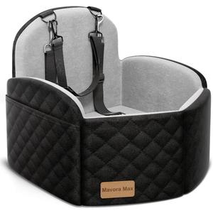 Dog Car Seat for Small/Medium Dogs, Elevated Dog Booster Seat Memory Foam Puppy Car Seat with Washable Cover, Travel Safety Pet Seat for Car with Storage Pockets Up to 35 lbs (Black/Grey)