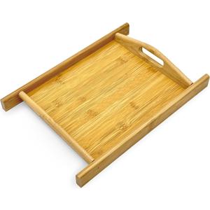 Bam & Boo Natural Bamboo Serving Tray with Handles and Stylized Accents for Kitchen, Bathroom, Décor (9" x 8")