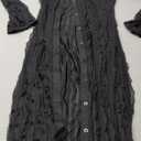 Aro Lora Womens Sexy Off Shoulder See Through Pleated Button Down Slit Bodycon Maxi Dress (Small, Black)