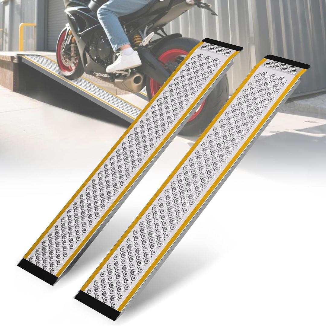 Aluminum Shed Ramp 2 Pack, 57" Sturdy Anti-Slip Loading Ramp for Riding Mower, Long Shed Ramp, Lightweight Ramps for Motorcycles, Lawn Mower, ATVs, Blowers, Carts, Pickup Trucks-1000 lbs/PR Capacity (5FT)