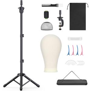 Wig Stand with Head 50 Inches, Wig Head Stand with 22 Inches Mannequin Head, Height Adjustable Metal Tripod Wig Stand, Manikin Head Set for Wigs Display Making Hair Weave and Styling