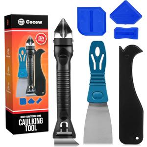 Silicone Caulking Tool Kit, Caulk Remover Tool, Putty Knife Scraper, 3 Glass Glue Corner Scrapers, Grout Removal Tool with Stainless Steel Head for Kitchen Bathroom and Window