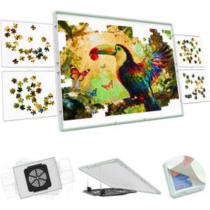 1500 Pieces Puzzle Board 3-in-1 Double-Sided & Rotating & Tilting, Plastic Puzzle Table with Sorting Boxes and PVC Cover, Portable Lazy Susan Jigsaw Puzzle Board for Adults, Gray Green