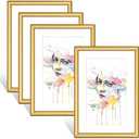 Fkvat 4x6 Picture Frames Set of 4, Gold Matte Thin Modern Metal, for Horizontal & Vertical Wall Hanging and Tabletop, Aluminum Floating Photo Frame, Display 3x5 with Mat or 4x6 without Mat (4 Pack)
