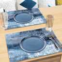 Blue and Grey Placemats Set of 4 Modern Abstract Art Placemats Heat Resistant Non-Slip Artwork Dining Placemats Washable Table Mats for Home Kitchen (Blue and Grey, 18"X12")