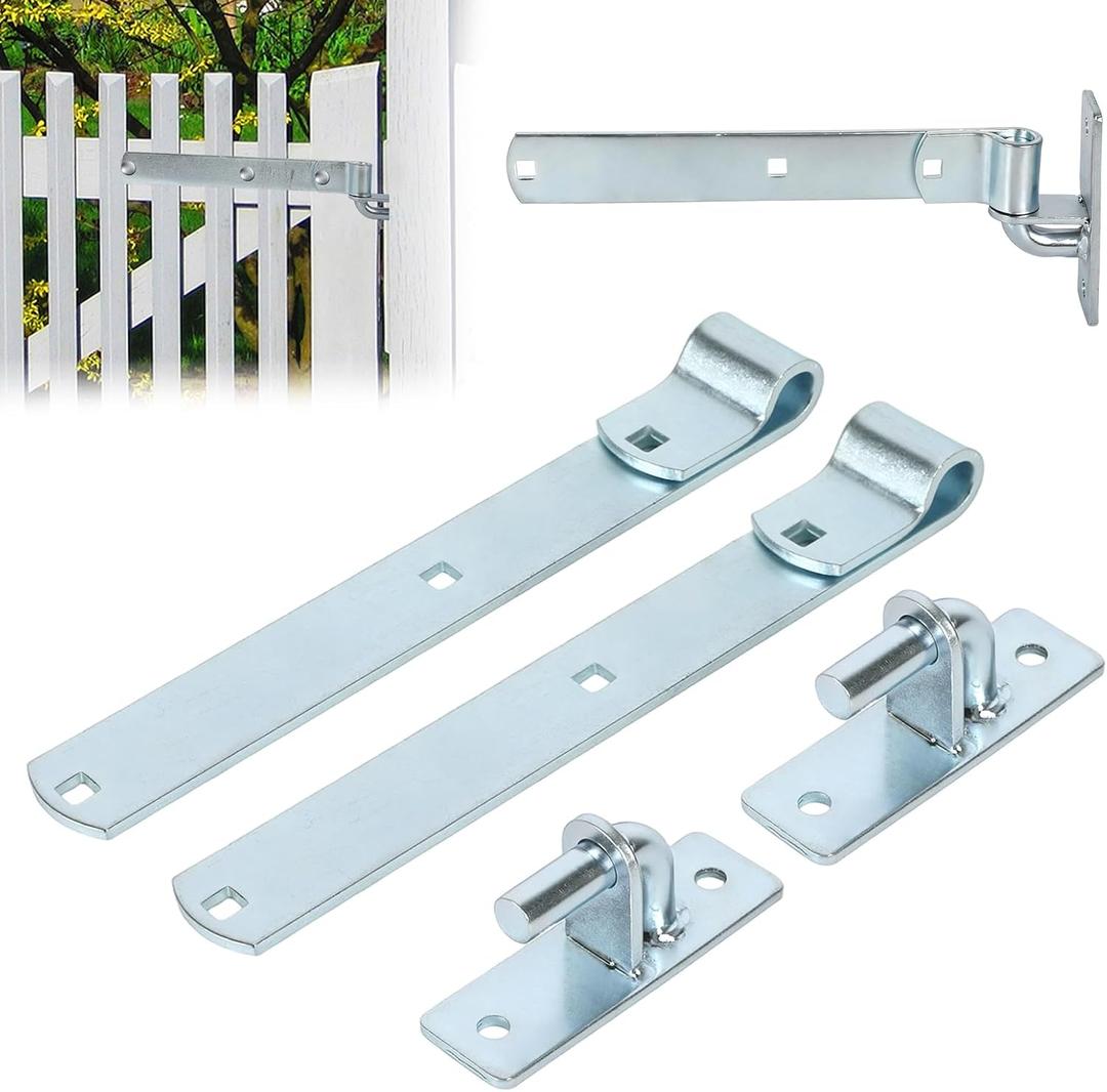 2 Pack Wall Mount Gate Hinge Bracket with Strap Hinge Heavy Duty Farm & Chain Link Gate Hinges Farm Gate Hinges Outdoor Hardware for Barns Tool Sheds and Other Swing Doors, Galvanized
