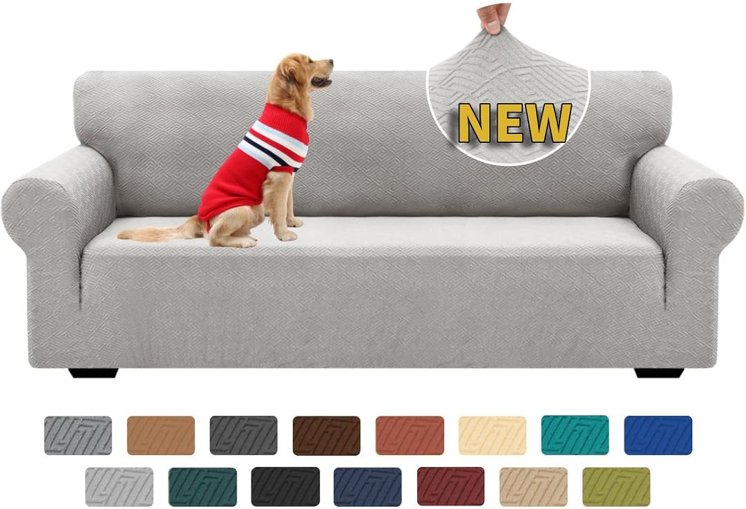 XINEAGE 2026 New 1 Piece Couch Covers for 3 Cushion Couch (79"-91") Stretch Sofa Cover Slipcover Pet Friendly Soft Washable Furniture Protector with Elastic Bottom for Kids,Dog (Sofa, Silver Grey)