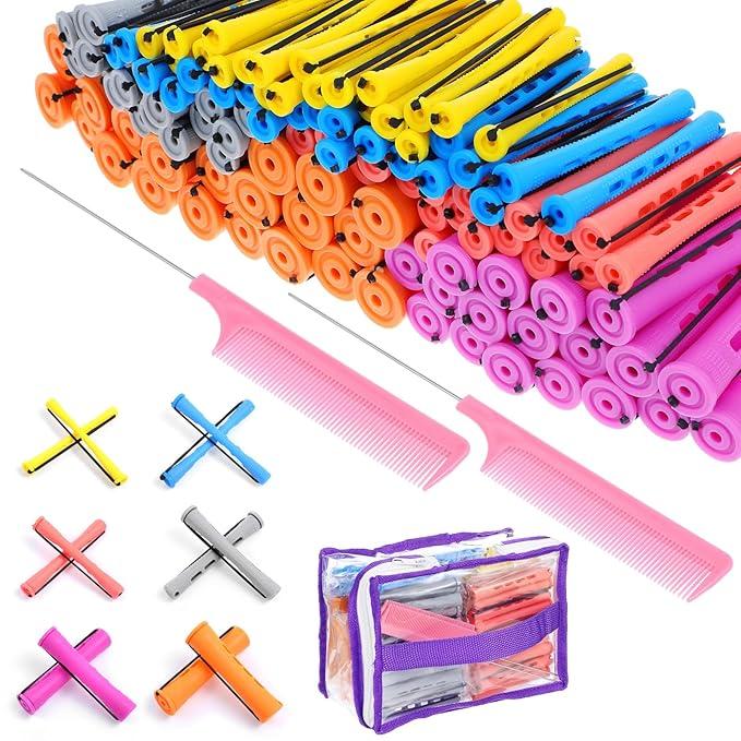 120Pcs Hair Perm Rods Set, 6 Sizes Plastic Hair Cold Wave Rods, Heatless Perming Rods Hair Curlers Rollers with Pintail Comb for Long Short Straight Curly Natural Hair DIY Hairdressing Styling Tools