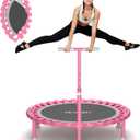 Foldable Mini Trampoline, 40" Rebounder Trampoline for Adults & Kids, 450lbs Capacity with T-Shaped Adjustable Bar, Indoor Fitness Workout Exercise Equipment, Pink 