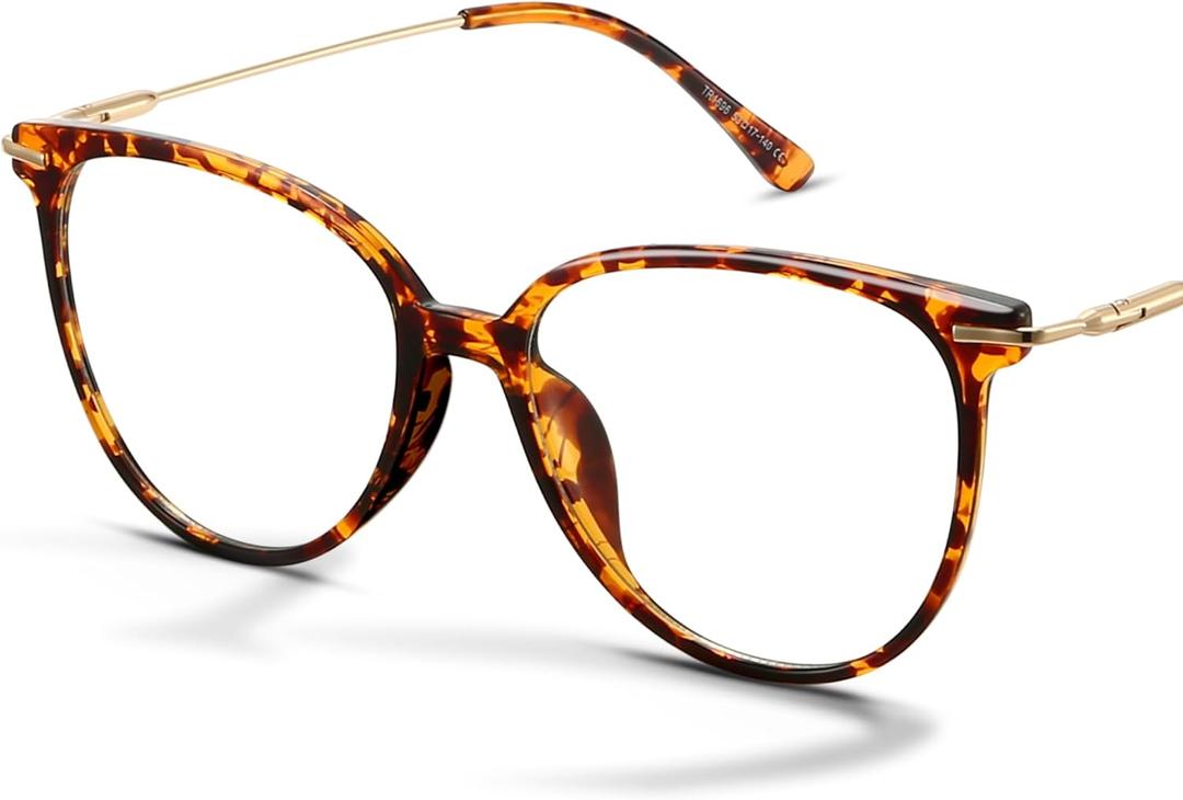 Gaoye Blue Light Blocking Glasses - Trending Round TR90 Frames, Metal Arms, UV400 Protection - Matching Soft Case (*1-tea Leopard/Transparent Lens)