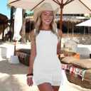 HOCILLE Women's Sexy Bodycon Boat Neck Mini Dresses Sleeveless Ruched Ruffle Hem Club Party Short Dress (White, M)
