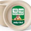 JOLLY CHEF Compostable Heavy Duty Plates [ ] Eco-Friendly Disposable Natural Paper Plates Bagasse Biodegradable Bulk for Party Dinner Thanksgiving Day (Brown)