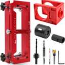 Door Hinge Jig and Door Lock Installation Kit, Aluminum Alloy Router Template for Hinge Mortising from 2.5" to 5" and Types of Square, 1/4", 5/8" Radius, Door Hole Drilling Kit for Knob and Deadbolt