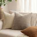 ANRODUO Pack of 2 Decorative Textured Pillow Covers Soft Light Taupe Grey Euro Accent Solid Chenille Cushion Cover Cozy Farmhouse Pillow Case for Couch Sofa Bedroom Living Room Home Decor 22x22 Inch