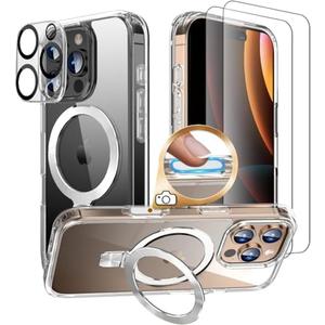 Huffii 6 in 1 for iPhone 16 Pro Max Case with Stand [Compatible with Magsafe] [Anti-Yellowing] [Camera Control Button] Military-Grade Magnetic Phone Case Slim Cover for i phone16 Pro Max Case, Clear