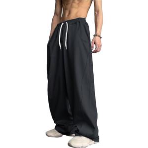 WZIKAI Men's Baggy Sweatpants Elastic Waist Drawstring Wide Leg Sweatpants Casual Loose Baggy Joggers with Pockets (Large, Black)
