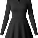 OQQ Womens Dress Casual Long Sleeve Elastic Simple A-Line Zipper Mini Dress (M)