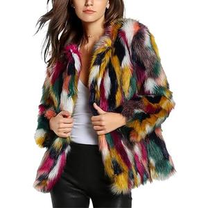 Yimoon Fur Coats for Women Fur Fuzzy Faux Multicolor Fur Coat Jacket Long Sleeve Open Front Luxury Colorful Furry XL