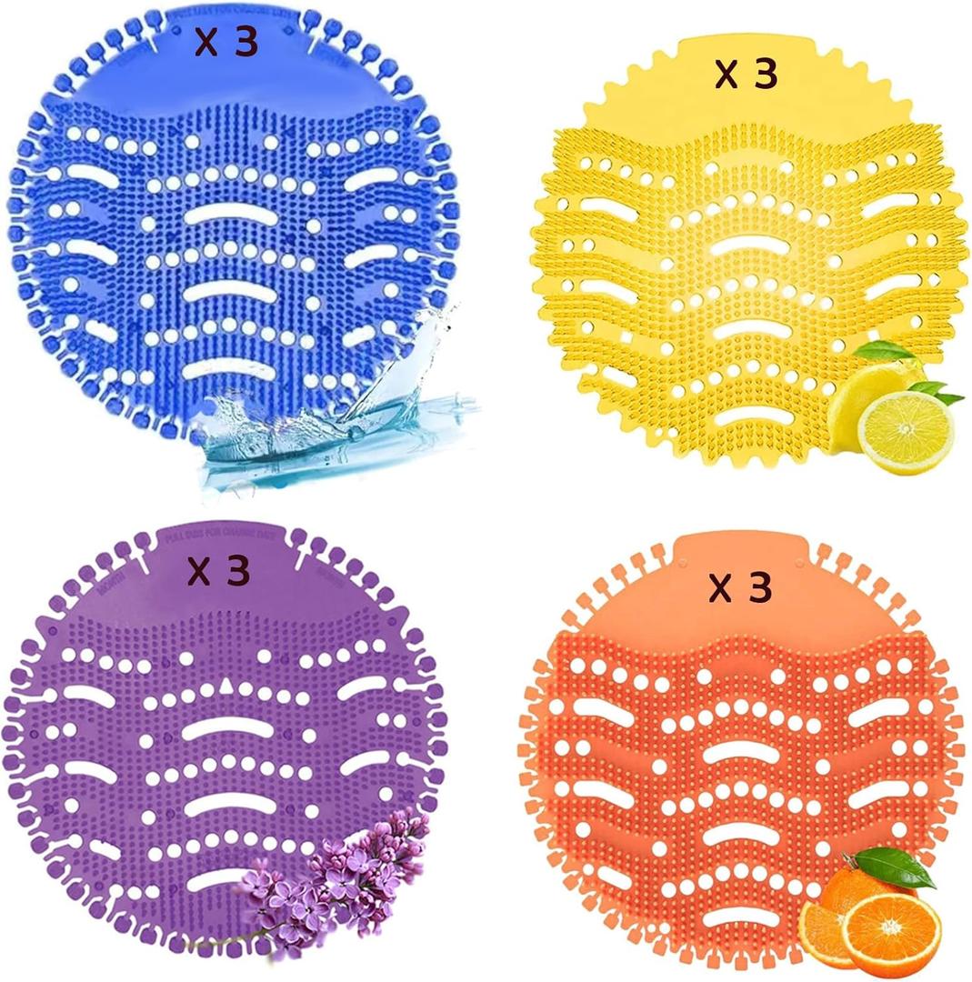 12-Pack Urinal Screen Deodorizer Mat, urinal cake 4 Fresh Scents, Anti-Splash Design for Commercial Bathrooms