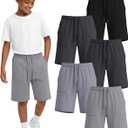 5 Pack Boys Knee Length Long Shorts | Kids Shorts, Athletic, Summer, Teen Sweatshorts, Drawstring, Pockets, Back to School, Outdoor, Casual, Running, Basketball