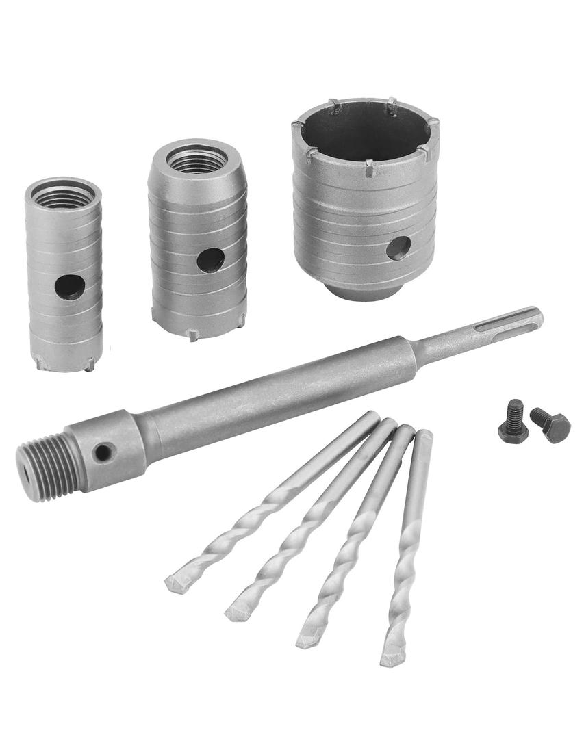 QWORK Concrete Hole Saw Kit, 7 Pcs Cement Stone Drill Bit Sets, Shank with (30mm 40mm 60mm) Cutting Diameter, 8 11/16" Connecting Rod, 3 Center Drill Bits, for Brick Stone Wall Drilling