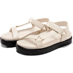 Coutgo Womens Platform Sandals Comfortable Arch Support Footbed Adjustable Ankle Strap Summer Beach Flat Sandals (7, Beige/Pu)