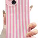 For iPhone 15 Plus Case Striped Phone Cases Trendy Cute Women Girly Aesthetic Trendy Fashion Soft TPU Slim Shockproof Protective Cover Pink Strips