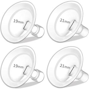 PumpMom-us 19mm and 21mm Oval Flanges Compatible with Medela Breast Pump Parts, Replace Nipple Shields for Pump in Style PersonalFit Flex, Freestyle Flex and Swing Maxi Connector (19mm + 21mm)